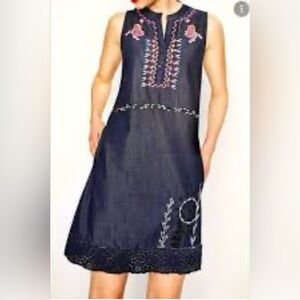 Desigual Sleeveless Denim Dress with Embroidery